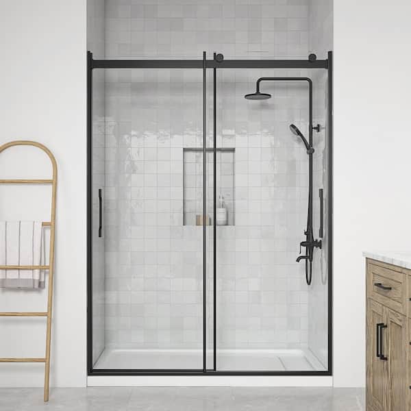 OVE Decors Glenna 60 in. W x 78.74 in. H Sliding Frameless Shower Door in Matte Black with Clear Glass