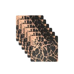 15 in. x 15 in. Black/Rose Gold Marble Cork Printed Marble Granite Design Thick Cork Textured Square Placemat (Set of 6)