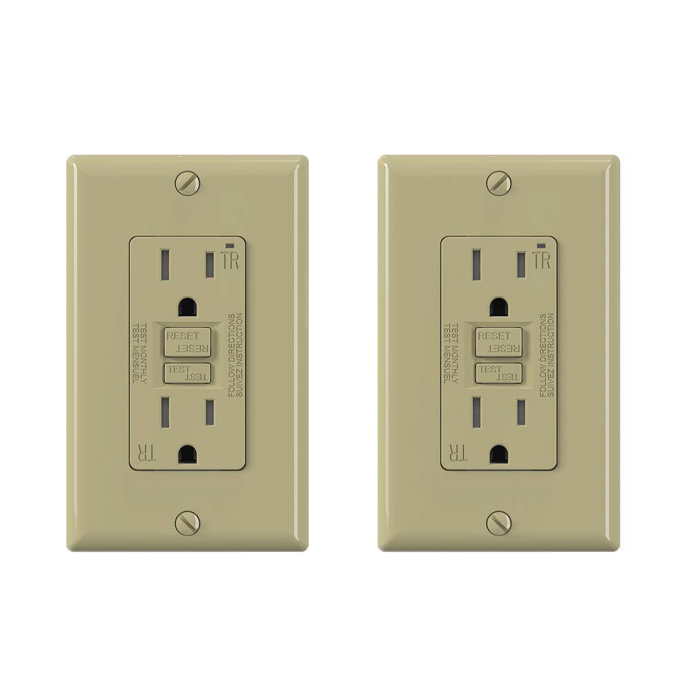 Ivory 15 Amp Tamper Resistant GFCI Duplex Outlet with Wall Plate