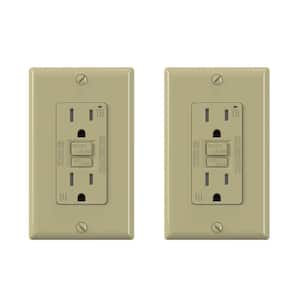 Ivory 15 Amp 125-Volt Tamper Resistant Duplex Self-Test GFCI Outlet, with Wall Plate (2-Pack)