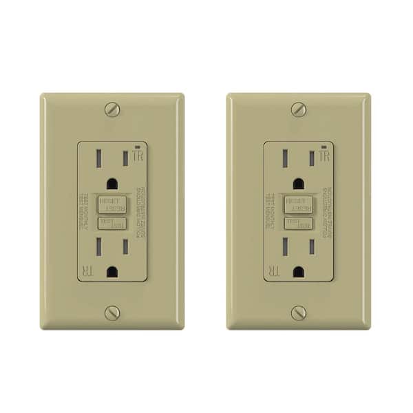 Ivory 15 Amp 125-Volt Tamper Resistant Duplex Self-Test GFCI Outlet, with Wall Plate (2-Pack)