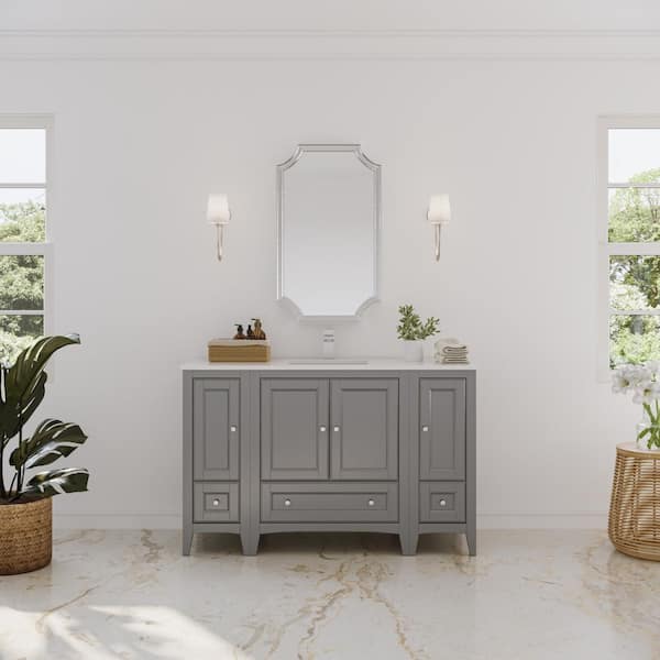 Fresca Oxford 54 in. Traditional Bathroom Vanity in Gray with Quartz Stone Vanity Top in White with White Basin