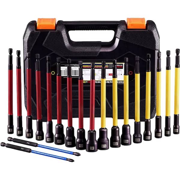 6 in. Shank 19 Bit Red Yellow Blue Insulated Nut Driver Hand Tool Set Magnetic for Impact Drill Professional DIY