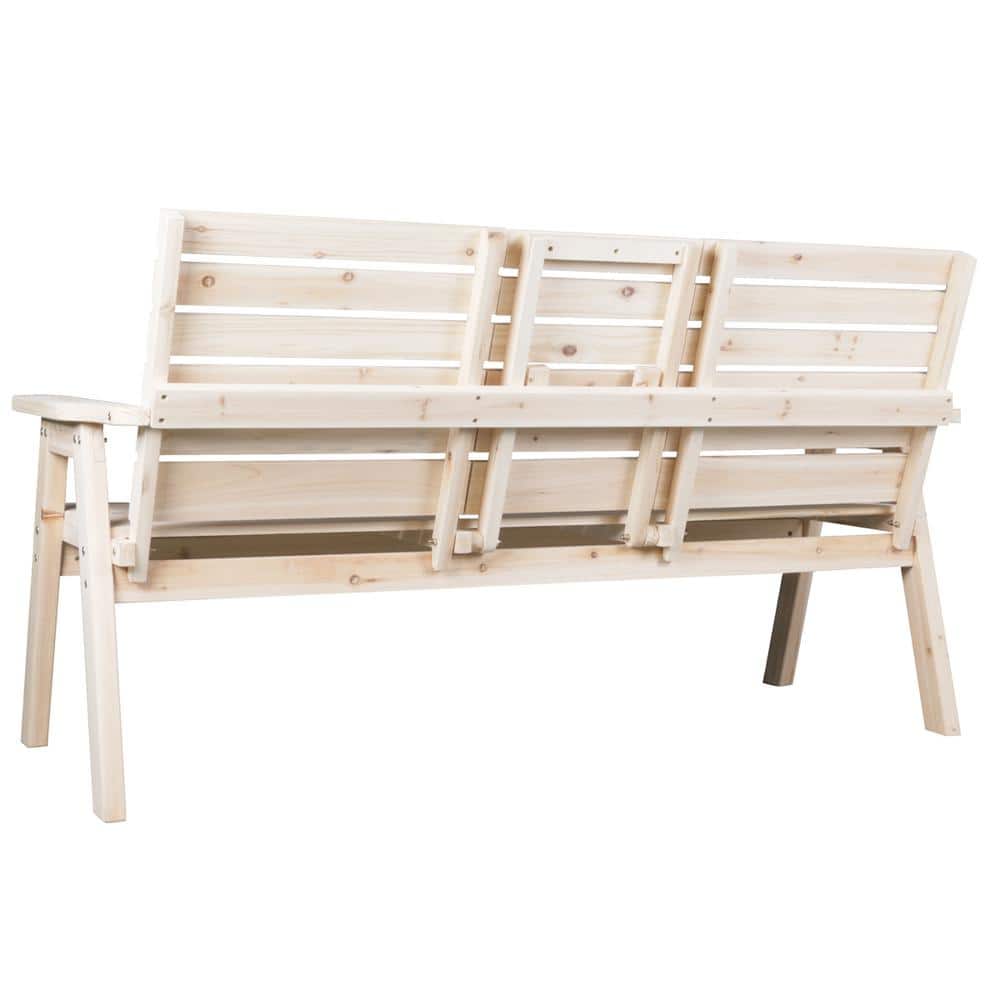 Natural Cedar/Fir Wood 3-Seat Bench with Foldable Table