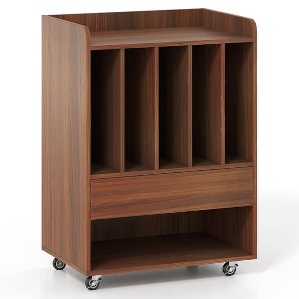 Record Player Stand with Drawer and Record Holder for Turntable and Vinyl Storage, Walnut