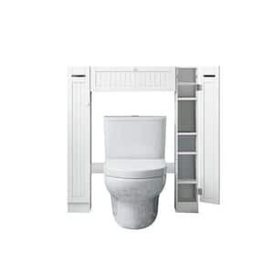 34.4 in. W 38.5 in. H x 7.2 in. D White Rectangular Wood Over-the-toilet with Adjustable Shelf in White