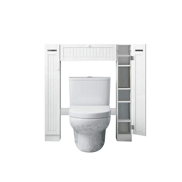 Unbranded 34.4 in. W 38.5 in. H x 7.2 in. D White Rectangular Wood Over-the-toilet with Adjustable Shelf in White
