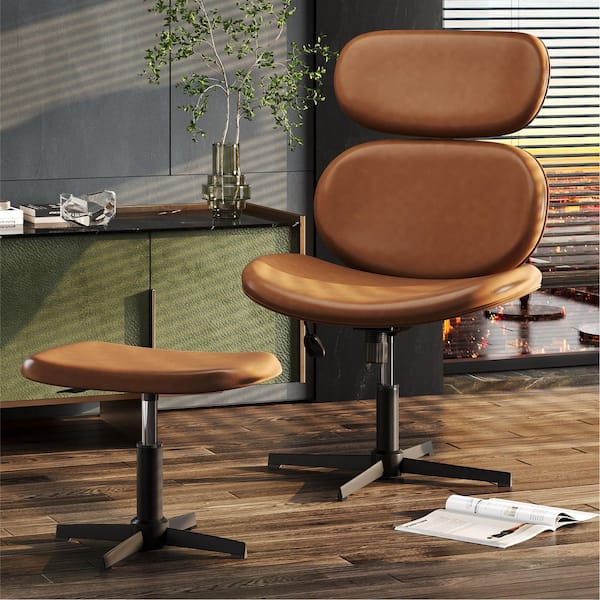 Bestier Modern Brown PU Leather Swivel Chair with Ottoman Lounge