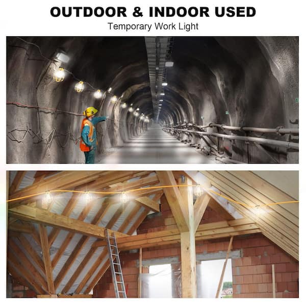 50 ft. 220V LED Construction String Lights, 50W 5 Bulbs with E26 Base Work Lights 4000LM IP65 Waterproof 6500K, Workshop