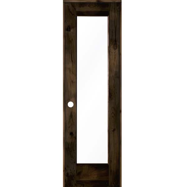 Krosswood Doors 24 in. x 80 in. Rustic Knotty Alder Right-Hand Full-Lite Clear Glass Black Stain Solid Wood Single Prehung Interior Door