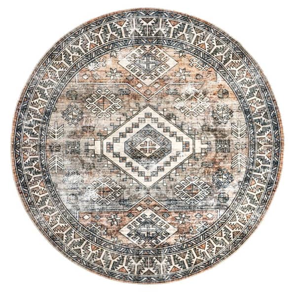 nuLOOM Bowie Machine Washable Tribal Pattern Rust 6 ft. x 6 ft. Indoor Round Rug