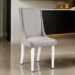 Gray and White Linen Wooden Frame Dining Chair (Set of 2)