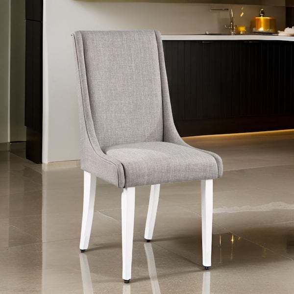 Benjara Gray and White Linen Wooden Frame Dining Chair (Set of 2)