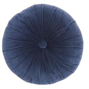 Sofia Navy Ruched Velvet 16 in. x 16 in. Round Throw Pillow