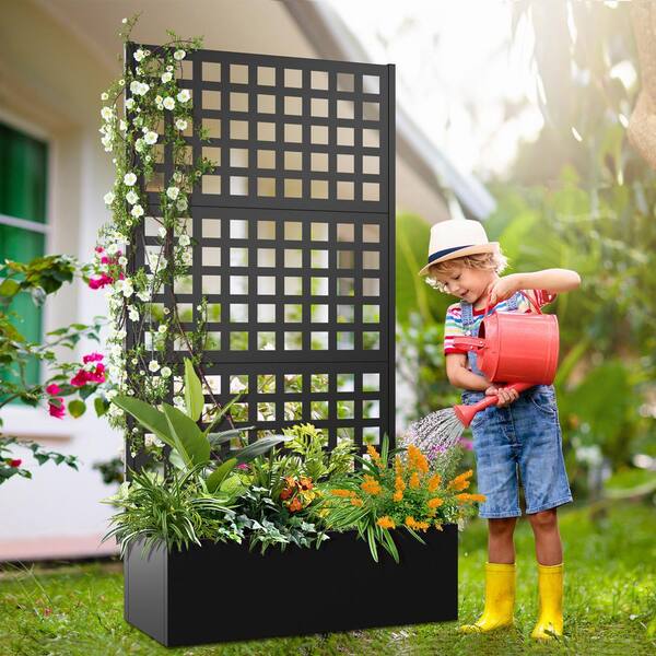 TUYOHW 35 in. L x 16 in. W x 71 in. H Black Metal Raised Garden