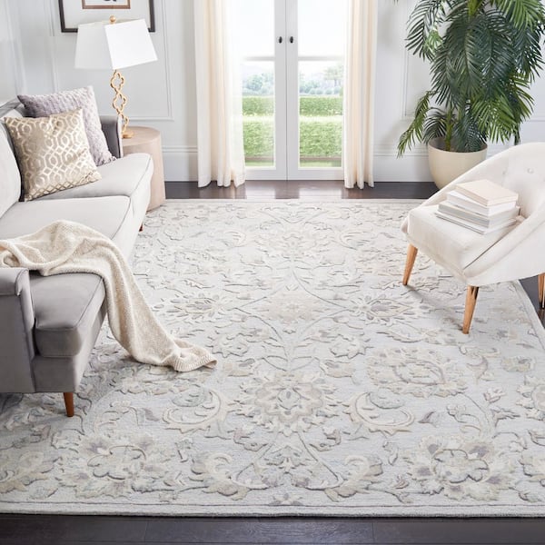 Glamour Light Blue/Ivory 9 ft. x 12 ft. Border Floral Area Rug