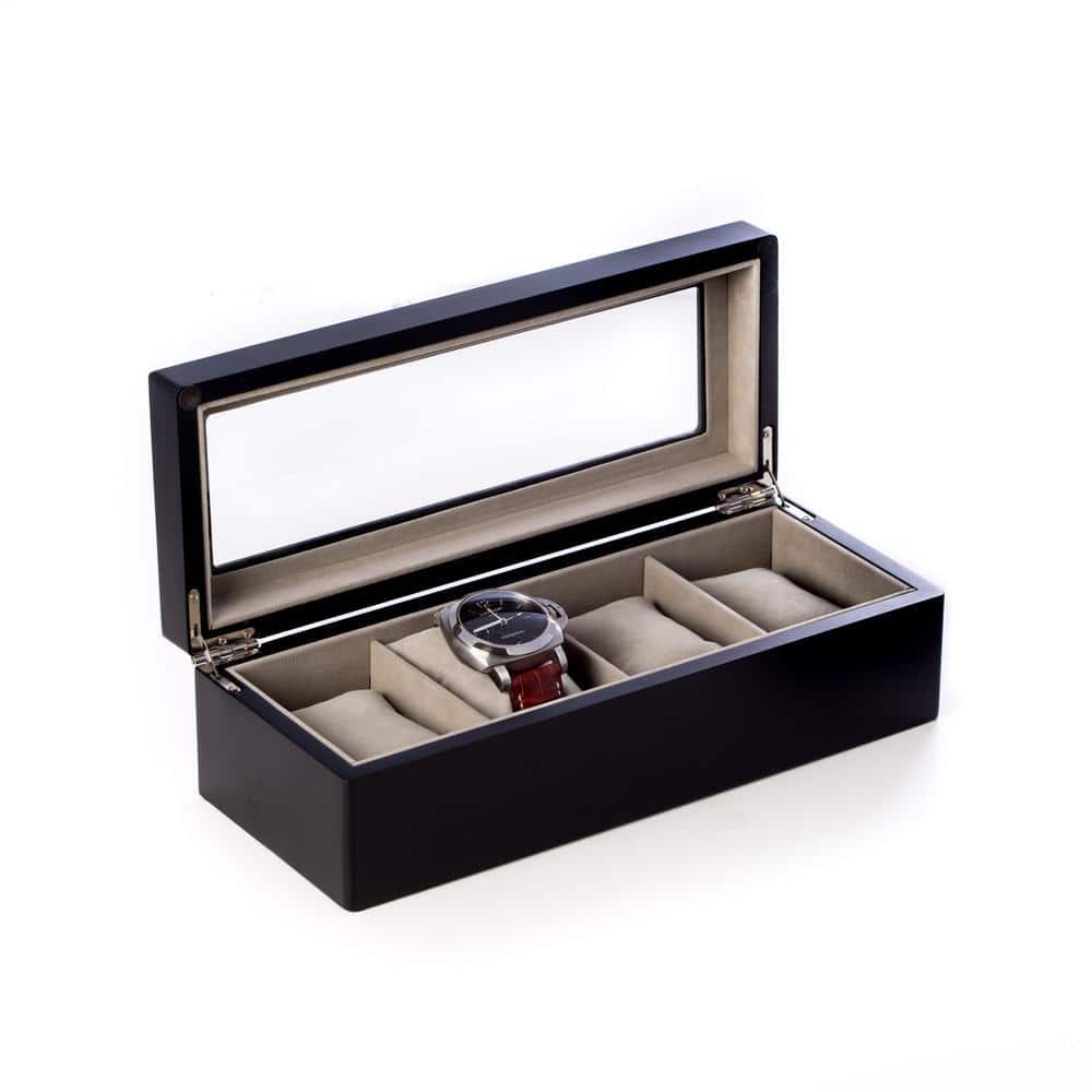 11.25 in. D x 3.25 in. H x 4.5 in. W Wood Watch Case in Black