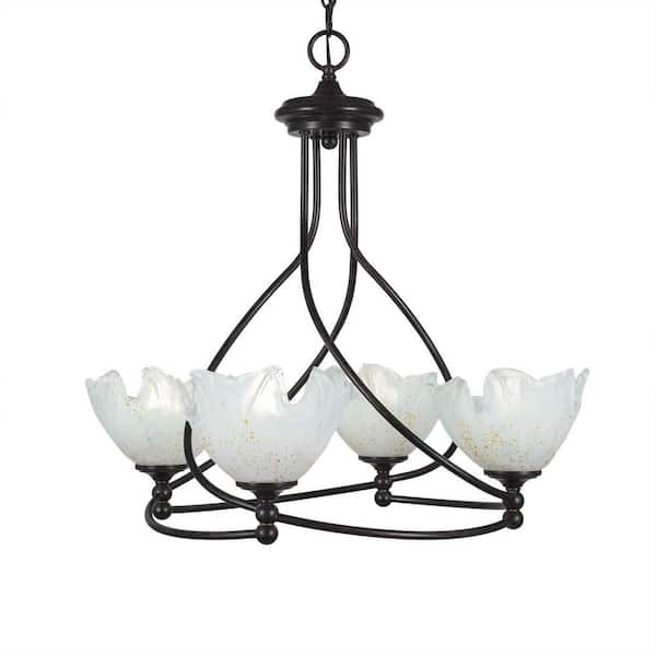 Unbranded Royale 4-Light Dark Granite Chandelier, Round Chandelier with 7 in. Gold Ice Glass Shades, No bulbs included