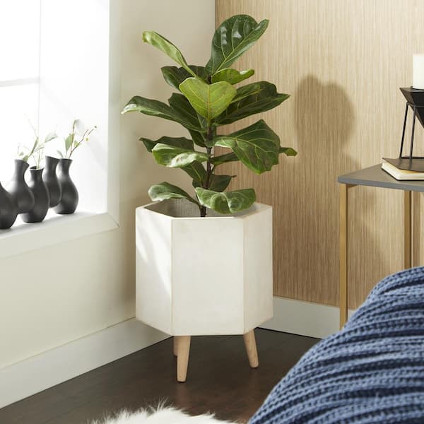 17 in., and 15 in. Medium White Magnesium Oxide Indoor Outdoor Planter with Wood Legs (2- Pack)