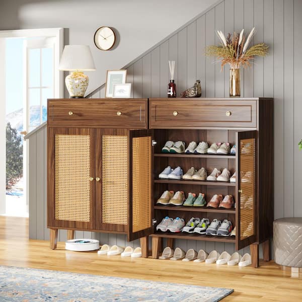 Lauren Brown 43 in. Shoe Cabinet with 3 Adjustable Shelves and 2 Doors and Drawer