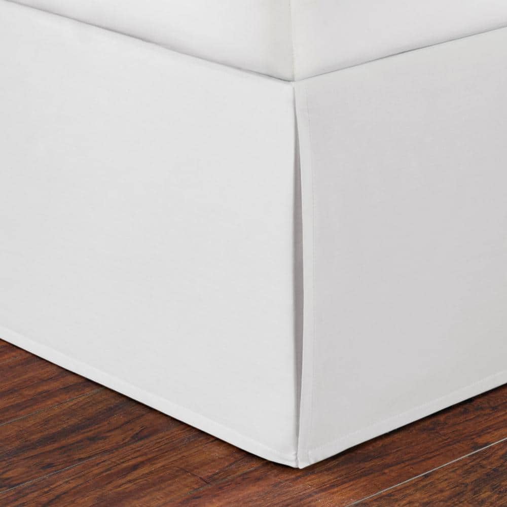 Solid White Cotton Queen Bed Skirt with Split Corners