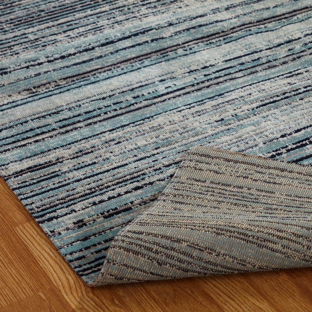 Aqua and Light Gray Abstract Synthetic 2' x 3' Area Rug