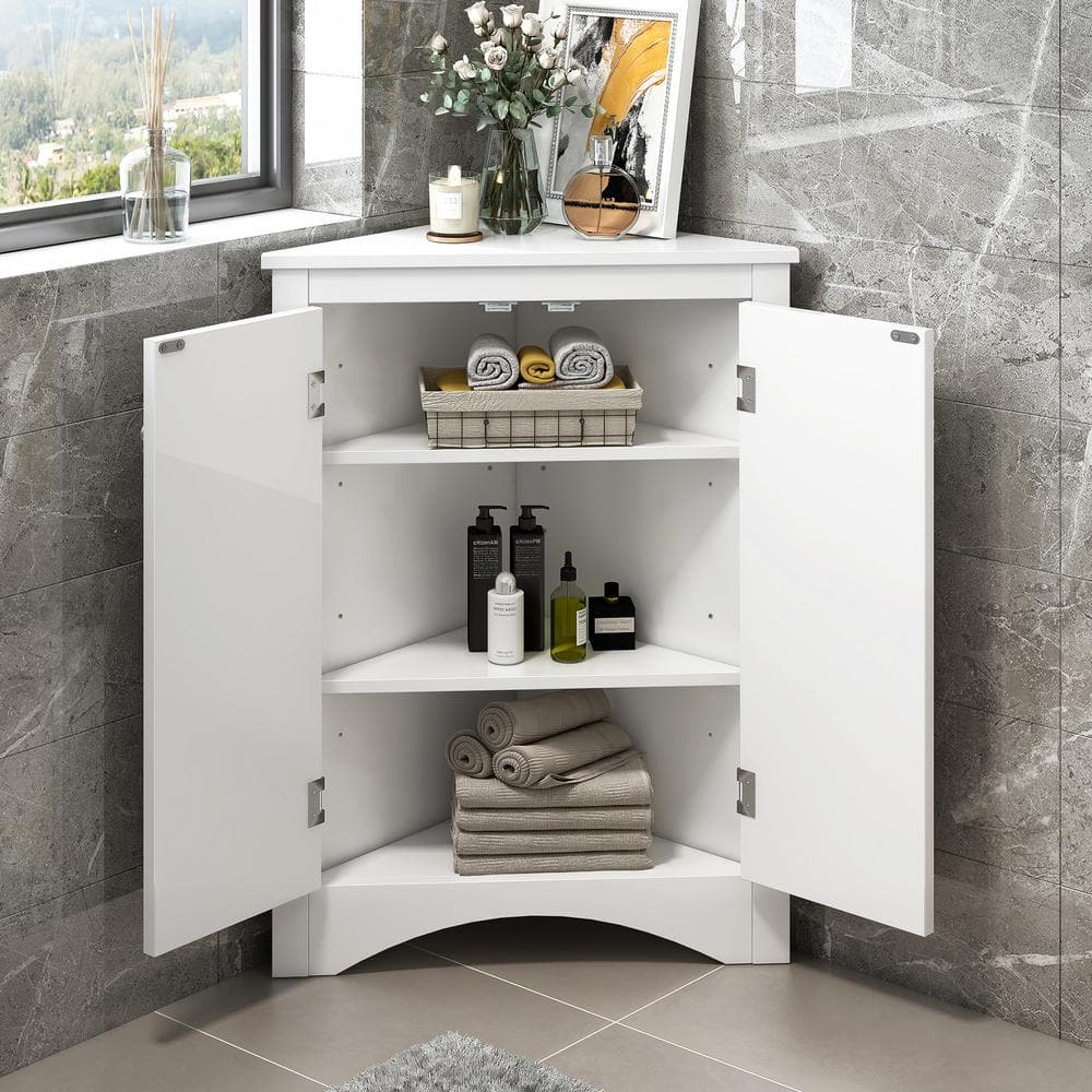 17.2 in. W x 17.2 in. D x 31.5 in. H White Linen Cabinet, Triangle Bathroom