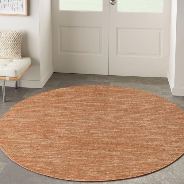 Essentials Rust 6 ft Rust Round Abstract Contemporary Indoor/Outdoor Area Rug