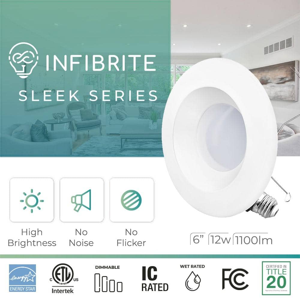 6'' White Aluminum Dimmable LED Retrofit Recessed Lighting Kit