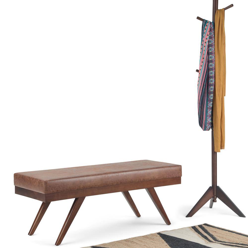 Chanelle 48" Distressed Umber Brown Wood Ottoman Bench