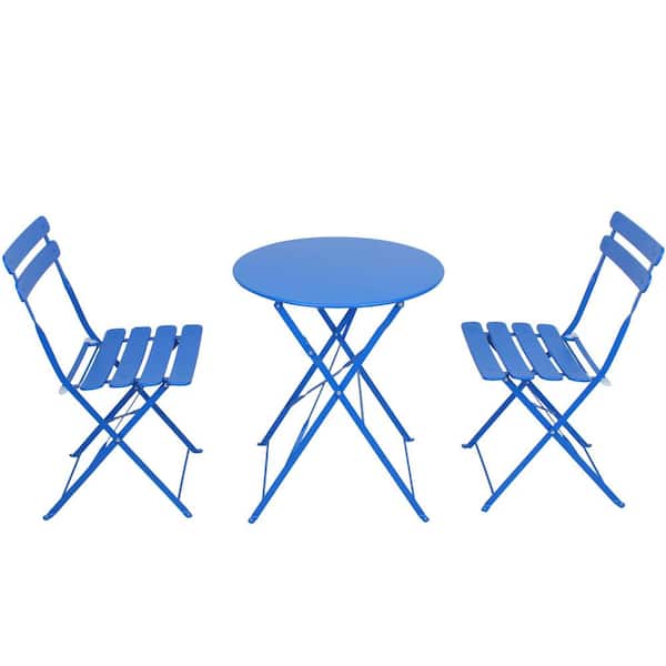 Blue 3-Piece Patio Metal Outdoor Bistro Set, Easy to Carry and Store
