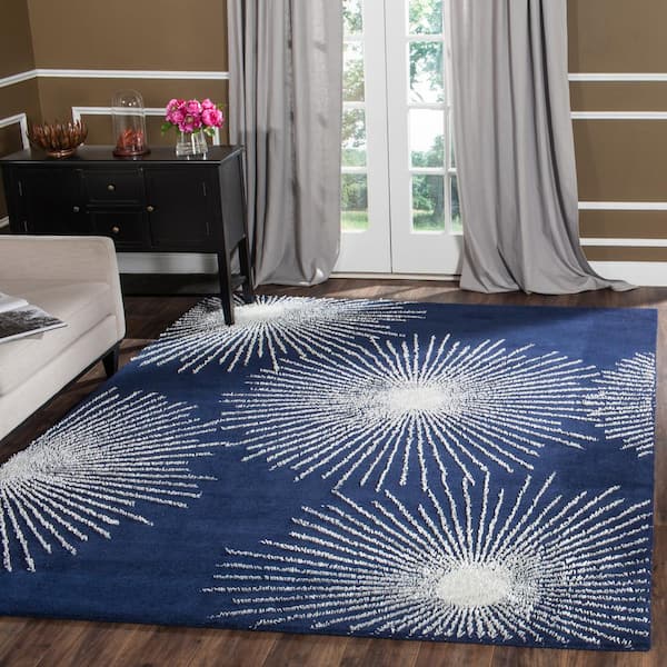 Soho Dark Blue/Ivory Doormat 2 ft. x 3 ft. Floral Area Rug