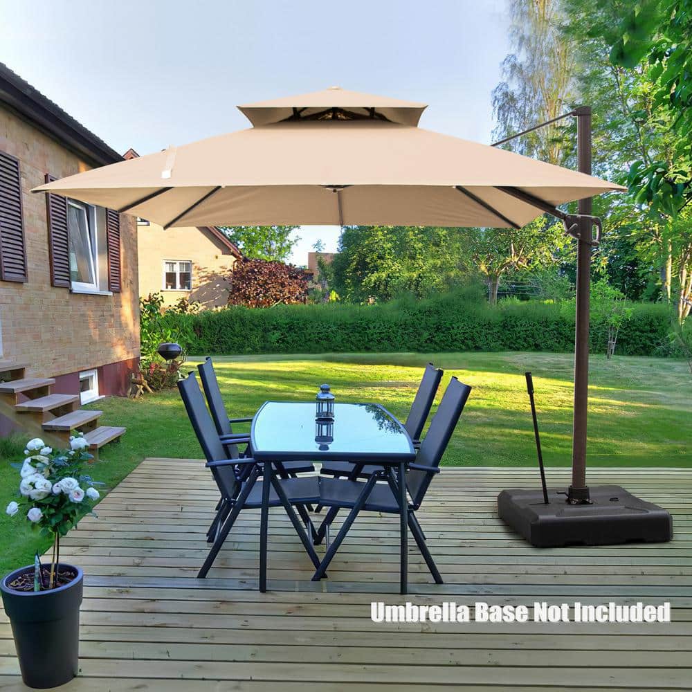 Tan 10 ft Double Top Aluminum Cantilever Patio Umbrella