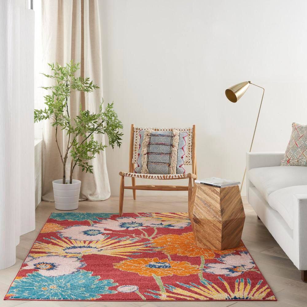 Allur Floral Essence Red Multicolor 5'3" x 7'3" Synthetic Area Rug