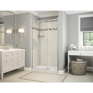 Utile Stone 32 in. x 48 in. x 83.5 in. Center Drain Alcove Shower Kit in Sahara with Chrome Shower Door
