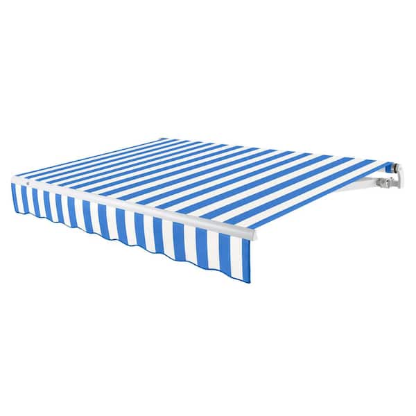 AWNTECH 10 ft. Maui Left Motorized Retractable Awning 120 in. W x 9.25 in. H x 96 in. D Acrylic Fabric in Bright Blue/White