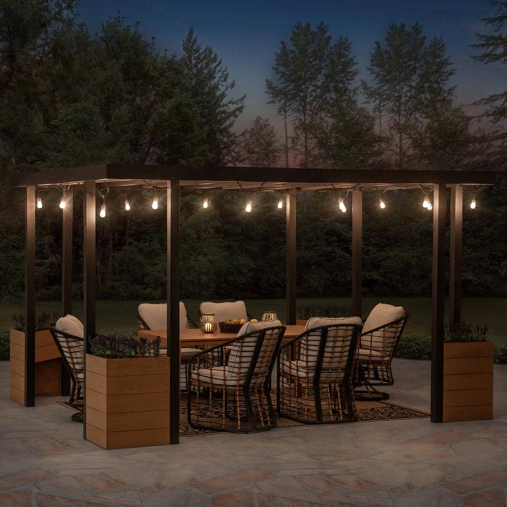 Marbella 10x12 ft Black Steel Frame Outdoor Pergola with Planters