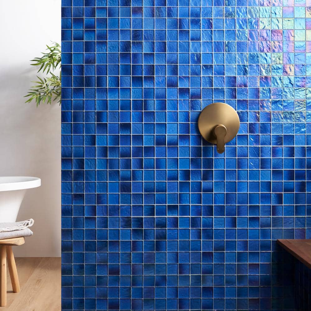Shallows Polished Dark Blue Glass Mosaic Wall Tile