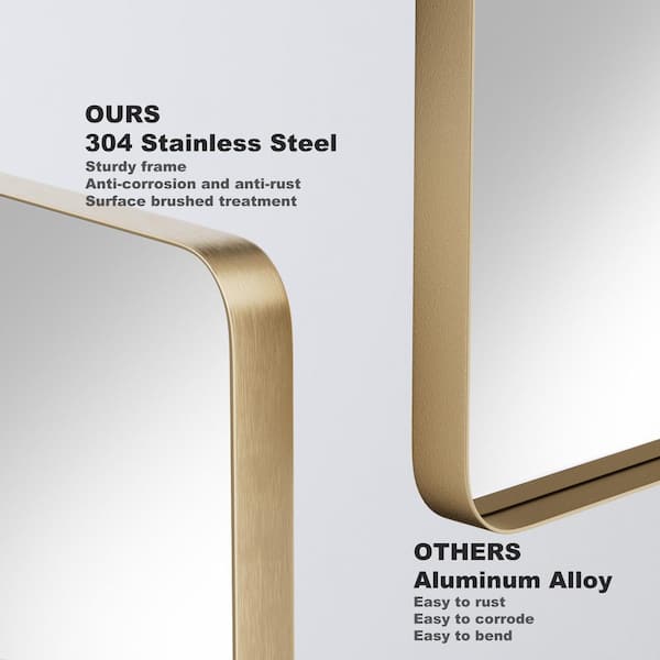 22 in. W x 30 in. H Medium Rectangular Stainless Steel Framed Mirror Wall Mirror Bathroom Vanity Mirror in Brushed Gold