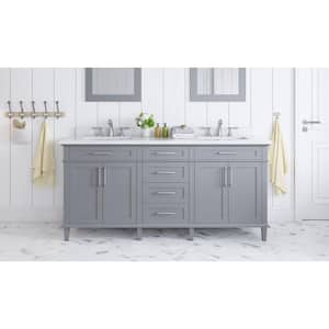 Sonoma 72 in. Double Sink Freestanding Pebble Gray Bath Vanity with Carrara Marble Top (Assembled)