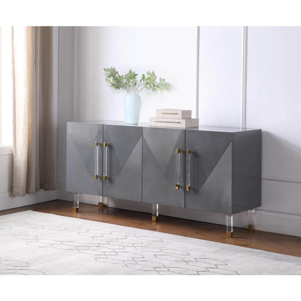 Fenella 65" Gray and Gold Modern Wood Sideboard