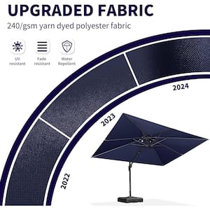9 ft. x 12 ft. Double Top Outdoor Aluminum 360° Rotation Cantilever Patio Umbralla in Navy Blue