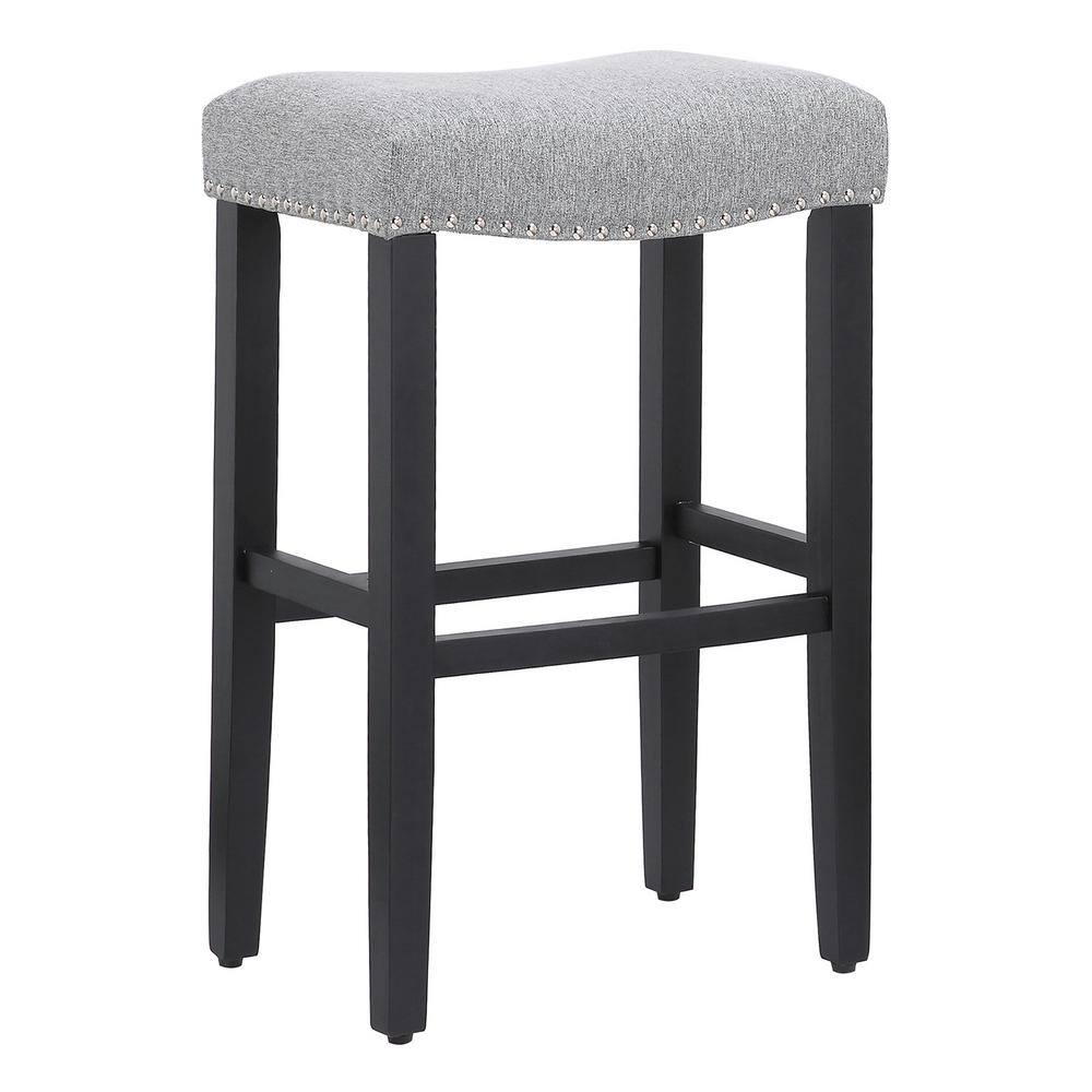 29" Gray Upholstered Saddle Seat Bar Stools, Set of 2