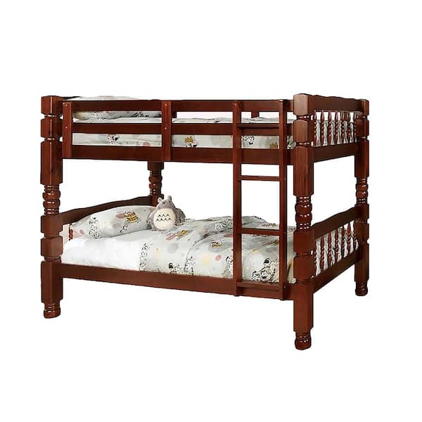 Cherry Twin Bunk Bed Cm2527ch, Ponderosa Bunk Bed With Stairs And Trundle Storage