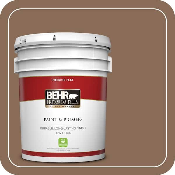 BEHR PREMIUM PLUS 5 gal. #BNC-34 Spiced Latte Flat Low Odor Interior Paint & Primer
