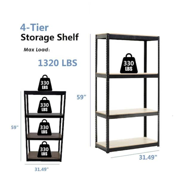 Black 4-Tier Metal Garage Storage Shelving (31.49 in. W x 59 in. H x 15.47  in. D)