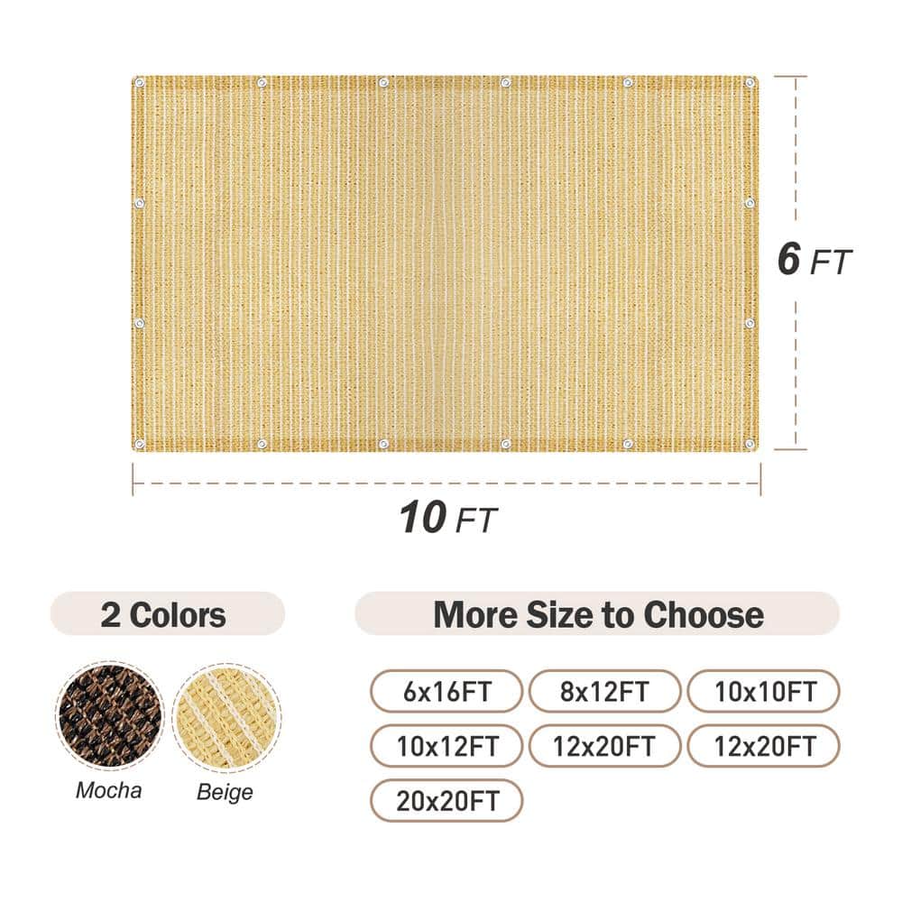 6 ft. x 10 ft. Beige HDPE Patio Sun Shade Cloth