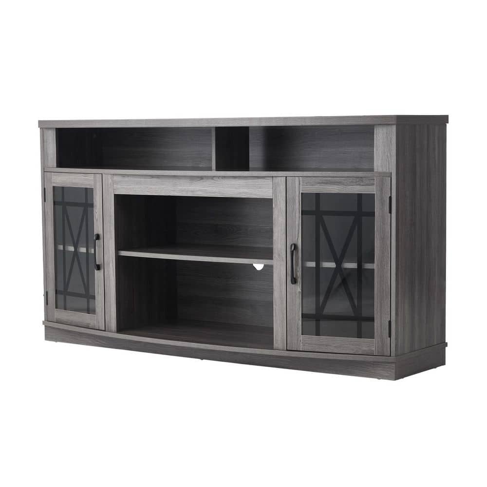 TV Stand for TVs up to 65 in. Light Strip, Wooden Storage with Glass Doors, Adjustable Shelves, or Living Room, Gray price history on PriceWatchPro