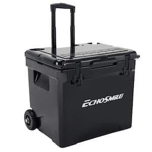 45 qt. Outdoor Black Insulated Box Cooler with Stretch Lock, Non-Slip Rubber Mat and 2 Wheels