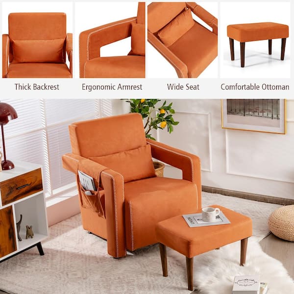 Costway 31 In Width Orange Modern, Large Leather Chair With Ottoman